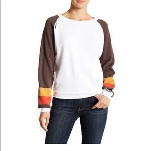 Wildfox Baby Stripe Crewneck White & Brown Sweater